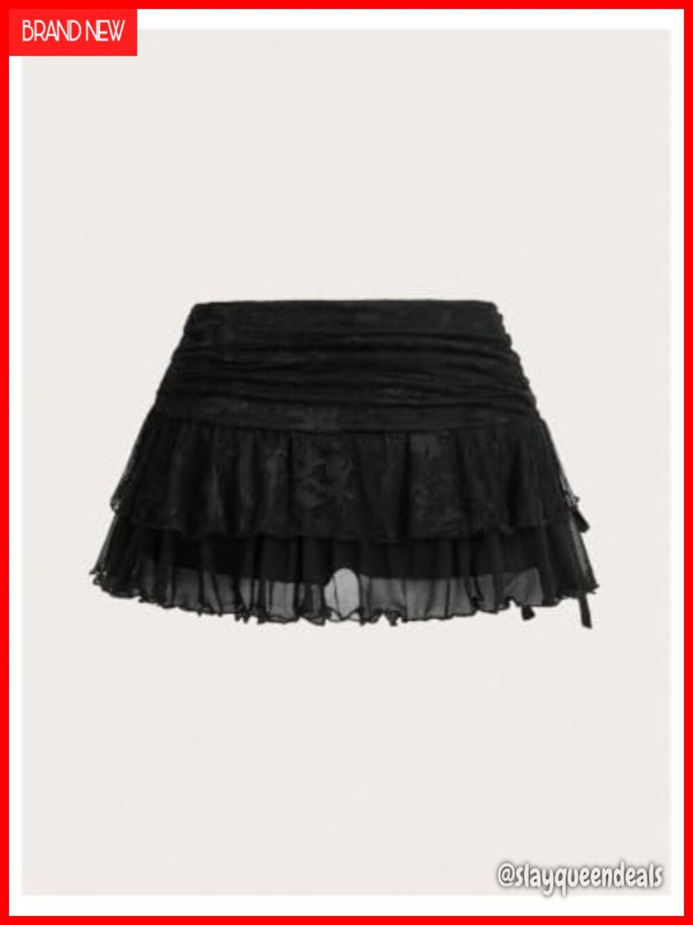 Lace Mini Skirt Y2K Low Rise Ruched Layered Ruffle Super Short Flowy - Picture 2 of 4